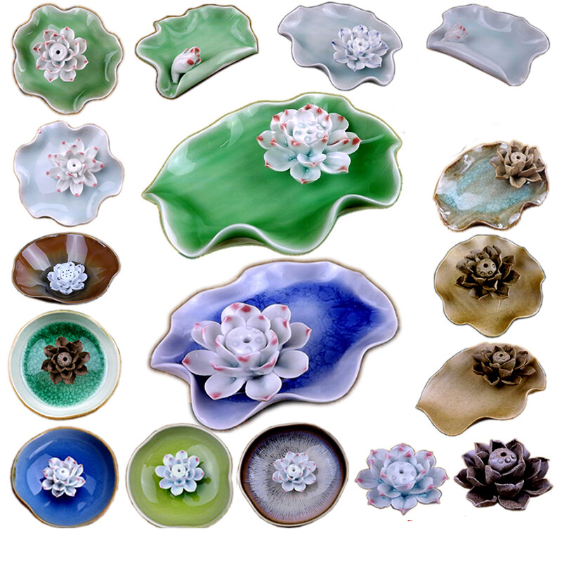 香爐陶瓷香插陶瓷線香蓮花香盤荷花香座香托景德鎮(zhèn)供佛盤 棕色放射點(diǎn)底大盤黑碗